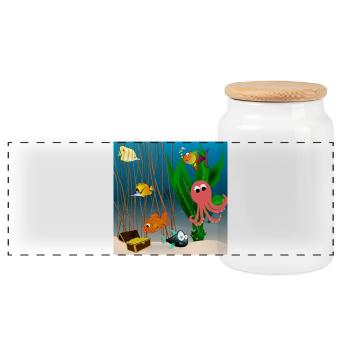 Marine life - Panoramic Cookie Jar with Wooden Lid - white - Front
