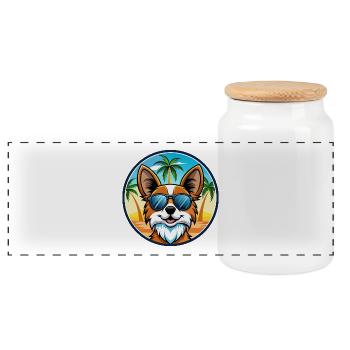Papillon Hunderasse Cartoon Sonnenbrille Strand - Panorama Keksdose mit Holzdeckel - Weiß - Vorne
