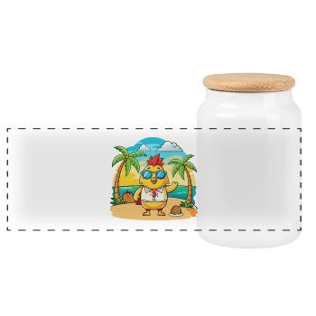 Huhn Lustige Cartoon Sommer Strand Sonnenbrille - Panorama Keksdose mit Holzdeckel - Weiß - Vorne