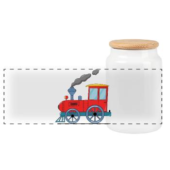 Children's train railway red - Panoramic Cookie Jar with Wooden Lid - white - Front