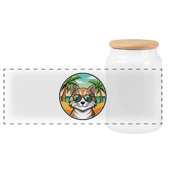 Sibirische Katzenrasse Cartoon Sonnenbrille Strand - Panorama Keksdose mit Holzdeckel - Weiß - Vorne