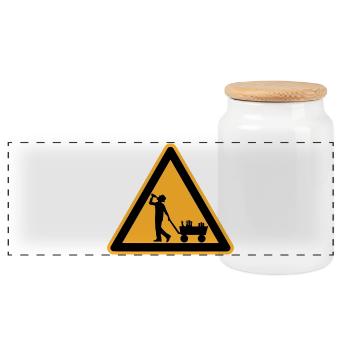Father's Day warning sign - Panoramic Cookie Jar with Wooden Lid - white - Front