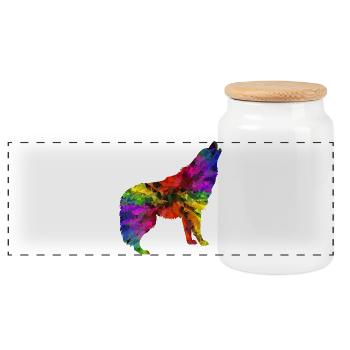 Wolf Regenbogen - Panorama Keksdose mit Holzdeckel - Weiß - Vorne