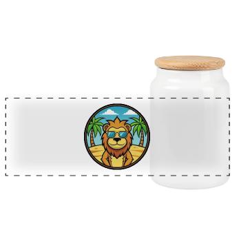 Lion Funny Cartoon Summer Beach Sunglasses Sticker - Panoramic Cookie Jar with Wooden Lid - white - Front