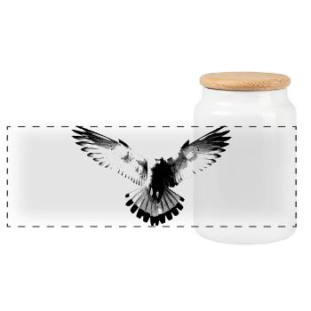 Falcon black and white - Panoramic Cookie Jar with Wooden Lid - white - Front