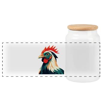 Huhn Cartoon Figur Buntes Haustier Tier - Panorama Keksdose mit Holzdeckel - Weiß - Vorne
