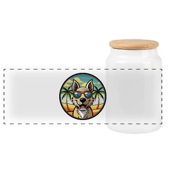 Indian Pariah Dog Breed Cartoon Sunglasses Beach - Panoramic Cookie Jar with Wooden Lid - white - Front