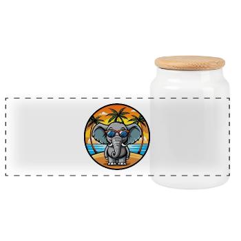Elefant Lustige Cartoon Sommer Strand Sonnenbrille - Panorama Keksdose mit Holzdeckel - Weiß - Vorne