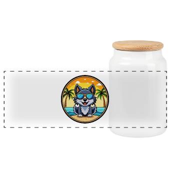 Schipperke Hunderasse Cartoon Sonnenbrille Strand - Panorama Keksdose mit Holzdeckel - Weiß - Vorne
