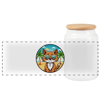 Somali Katzenrasse Cartoon Kawaii Sonnenbrille Strand - Panorama Keksdose mit Holzdeckel - Weiß - Vorne