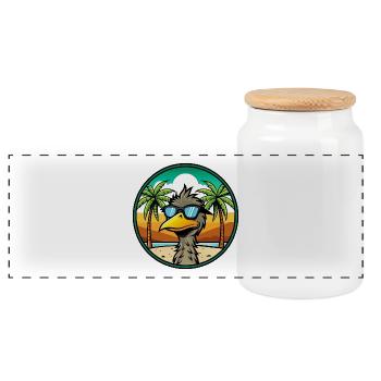 Emu Funny Cartoon Summer Beach Sunglasses Sticker - Panoramic Cookie Jar with Wooden Lid - white - Front