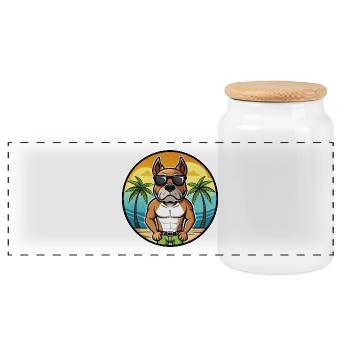 Bull Boxer Hund Rasse Cartoon Sonnenbrille Strand - Panorama Keksdose mit Holzdeckel - Weiß - Vorne