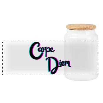 Carpe diem - Boîte à biscuits avec couvercle en bois - blanc - Devant
