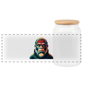 Big Foot Cartoon Figur Buntes Haustier Tier - Panorama Keksdose mit Holzdeckel - Weiß - Vorne