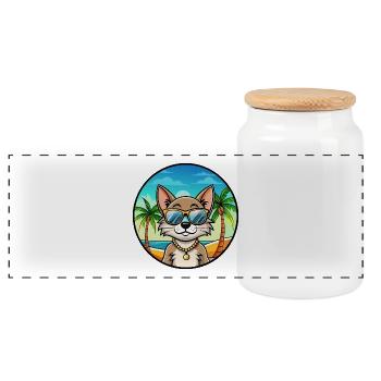 Brasilianisch Kurzhaar Katzenrasse Cartoon Sonnenbrille - Panorama Keksdose mit Holzdeckel - Weiß - Vorne