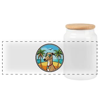 Galgo Español Hunderasse Cartoon Sonnenbrille Strand - Panorama Keksdose mit Holzdeckel - Weiß - Vorne
