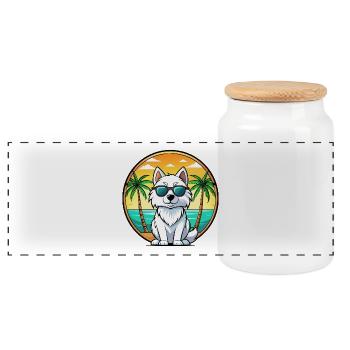 American Eskimo Dog Breed Cartoon Sunglasses Beach - Panoramic Cookie Jar with Wooden Lid - white - Front