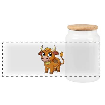 Bull Cute Mascot Cartoon Character Kawaii - Panoramic Cookie Jar with Wooden Lid - white - Front