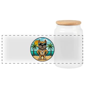 Bull Boxer Hund Rasse Cartoon Sonnenbrille Strand - Panorama Keksdose mit Holzdeckel - Weiß - Vorne