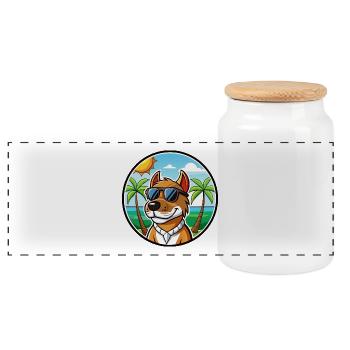 Norwegischer Windhund Dunker Hunderasse Cartoon Strand - Panorama Keksdose mit Holzdeckel - Weiß - Vorne