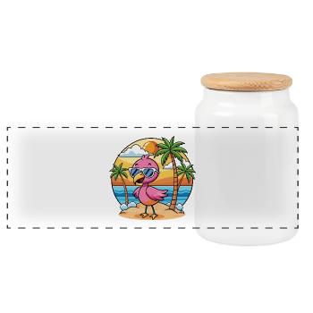 Flamingo Lustige Cartoon Sommer Strand Sonnenbrille - Panorama Keksdose mit Holzdeckel - Weiß - Vorne