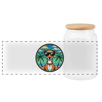Azawakh Dog Breed Cartoon Sunglasses Beach - Panoramic Cookie Jar with Wooden Lid - white - Front