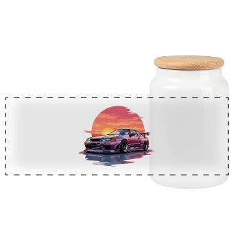 Skyline Sonnenuntergang - Panorama Keksdose mit Holzdeckel - Weiß - Vorne