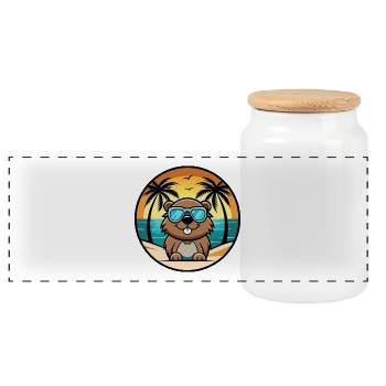 Biber Lustige Cartoon Sommer Strand Sonnenbrille Cool - Panorama Keksdose mit Holzdeckel - Weiß - Vorne