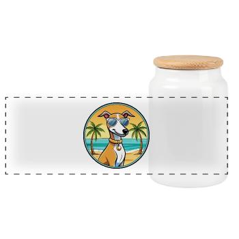 Englischer Whippet Hund Rasse Cartoon Sonnenbrille Strand - Panorama Keksdose mit Holzdeckel - Weiß - Vorne