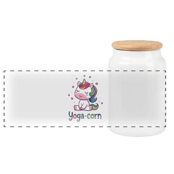 Yoga-corn - Panoramic Cookie Jar with Wooden Lid - white - Front