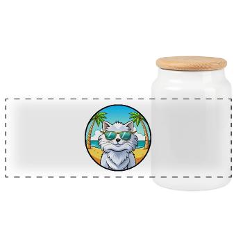 Weiße Langhaarkatze Persische Katzenrasse Cartoon Strand - Panorama Keksdose mit Holzdeckel - Weiß - Vorne