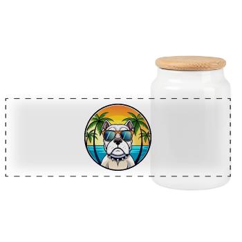 Amerikanische Bulldogge Rasse Cartoon Sonnenbrille Strand - Panorama Keksdose mit Holzdeckel - Weiß - Vorne