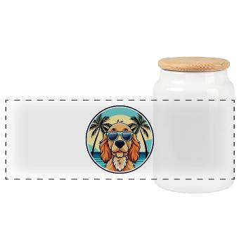 Cocker anglais Spaniel Chien Race Dessin Animé Plage - Boîte à biscuits avec couvercle en bois - blanc - Devant