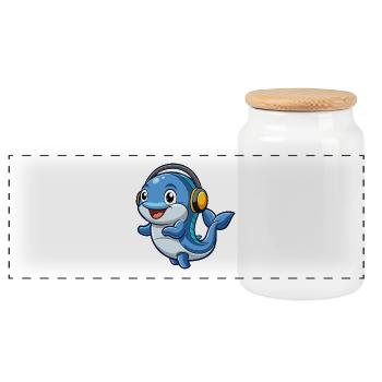 Baleine Drôle Dessin Animé Personnage Casque Musique - Boîte à biscuits avec couvercle en bois - blanc - Devant