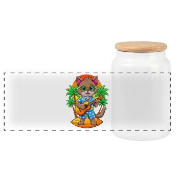 Lustige Katze Cartoon Sommer Strand Sonnenbrille Gitarre - Panorama Keksdose mit Holzdeckel - Weiß - Vorne