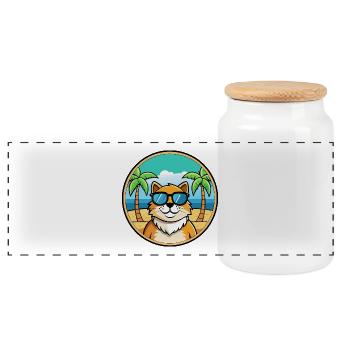 Ragamuffin Katzenrasse Cartoon Sonnenbrille Strand - Panorama Keksdose mit Holzdeckel - Weiß - Vorne