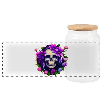 Gothic Skull Lady mit Blumen Mystisches Totenkopf - Panorama Keksdose mit Holzdeckel - Weiß - Vorne