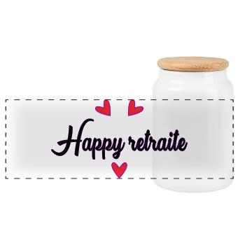 RETIREMENT. RETIREMENT. RETIRED. HAPPY RETIREMENT - Panoramic Cookie Jar with Wooden Lid - white - Front