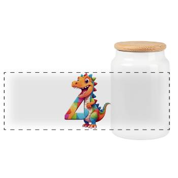 DINO 4 JAHRE DINOSAURIER NUMMER 4. GEBURTSTAG - Panorama Keksdose mit Holzdeckel - Weiß - Vorne