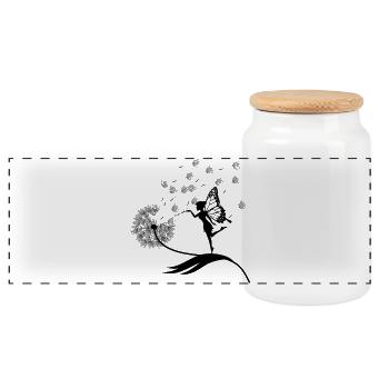 Schmetterlingdesign Pusteblumen Wiese Herzen Feen - Panorama Keksdose mit Holzdeckel - Weiß - Vorne