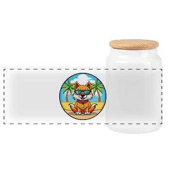 Chinesische kaiserliche Hunderasse Cartoon Sonnenbrille Strand - Panorama Keksdose mit Holzdeckel - Weiß - Vorne