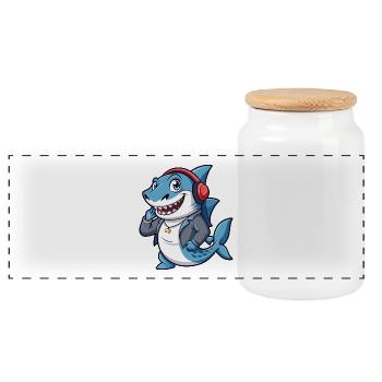 Requin Drôle Dessin Animé Personnage Casque Musique - Boîte à biscuits avec couvercle en bois - blanc - Devant