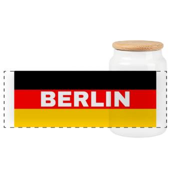 Berliner Stadt in deutscher Flagge - Panorama Keksdose mit Holzdeckel - Weiß - Vorne
