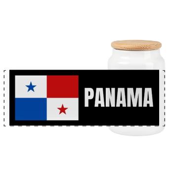 Panama Flag - Panoramic Cookie Jar with Wooden Lid - white - Front
