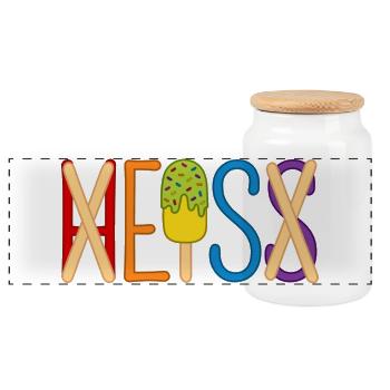 Eis - heiß - H EIS S - Panorama Keksdose mit Holzdeckel - Weiß - Vorne