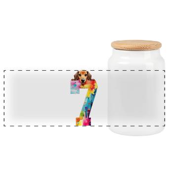 DOG 7 YEARS OLD DACHSHUND 7TH BIRTHDAY - Panoramic Cookie Jar with Wooden Lid - white - Front