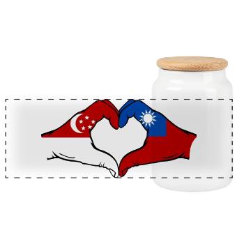 Singapore Taiwan Hands Heart Shape - Panoramic Cookie Jar with Wooden Lid - white - Front