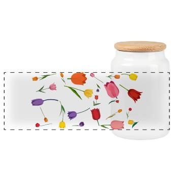 Blumen - Panorama Keksdose mit Holzdeckel - Weiß - Vorne
