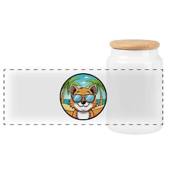 Bambino Katzenrasse Cartoon Sonnenbrille Strand - Panorama Keksdose mit Holzdeckel - Weiß - Vorne