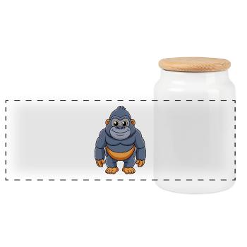 Gorilla Niedliche Maskottchen Zeichentrickfigur Kawaii - Panorama Keksdose mit Holzdeckel - Weiß - Vorne